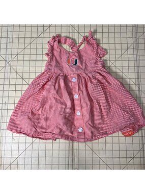 Garb Girls 2T Gingham Check Dress With Back Straps & Embroidered Logo - Red & Wh
